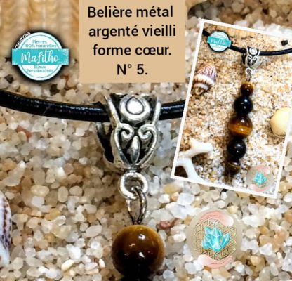 Attache, belière n° 5 en forme de cœur en métal argenté vieilli création MaLitho de chez Bijoux, pierres et bien-être